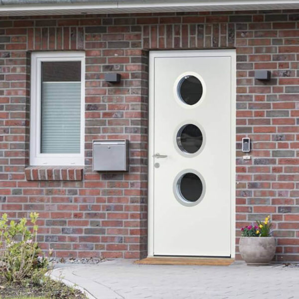 Front door with portholes