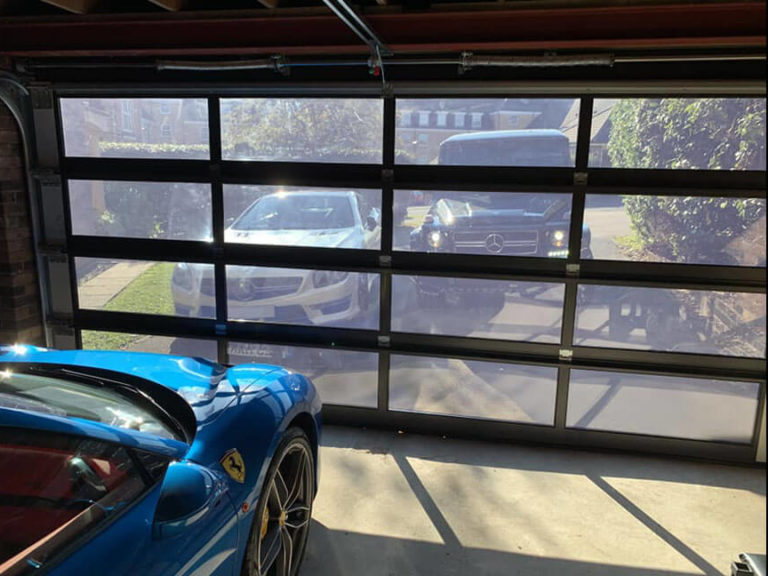 Glazed sectional garage door from inside