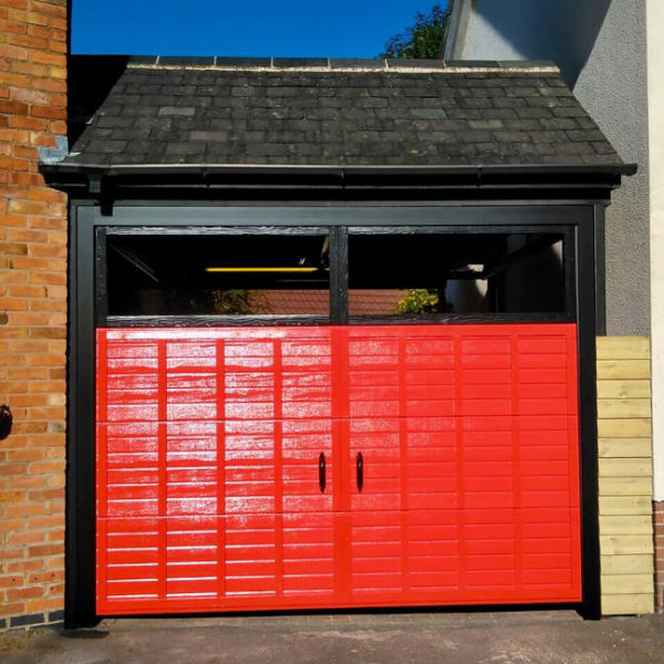 Retro design garage door in glossy finish