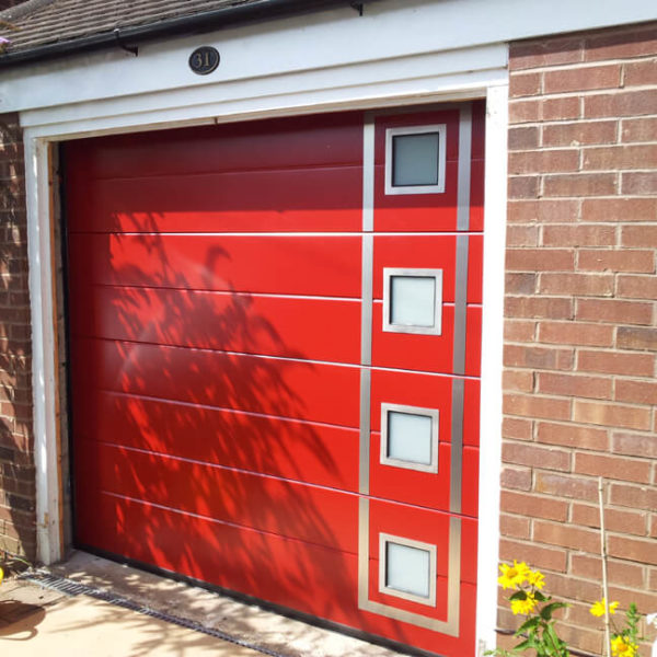Garage door with windows & metal applique