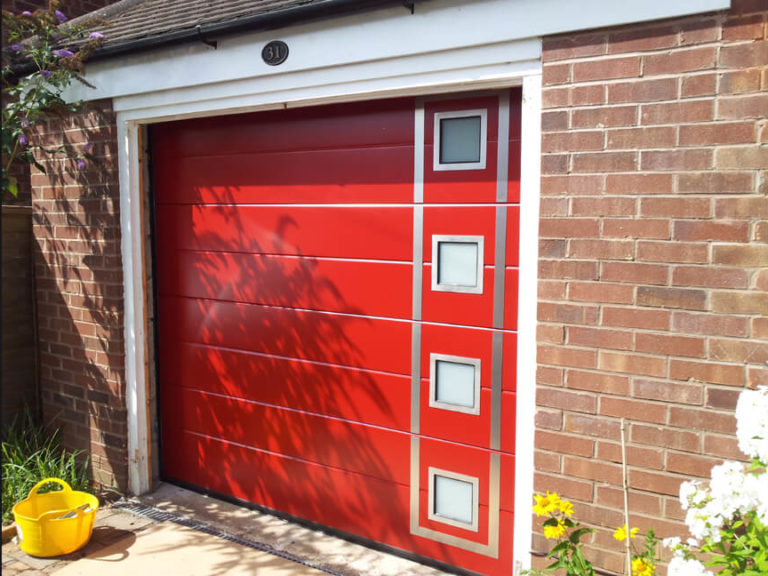 Garage door with windows & metal applique