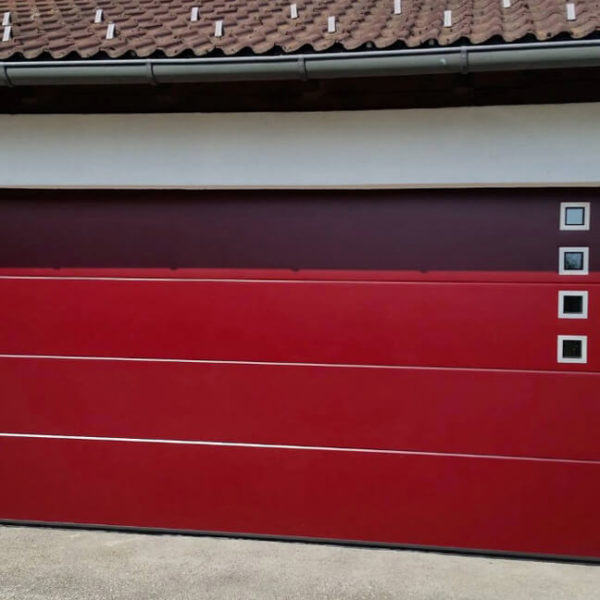 Garage door with 4 small square windows