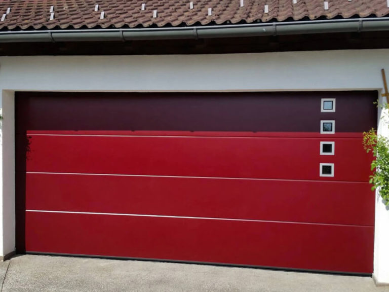Garage door with 4 small square windows