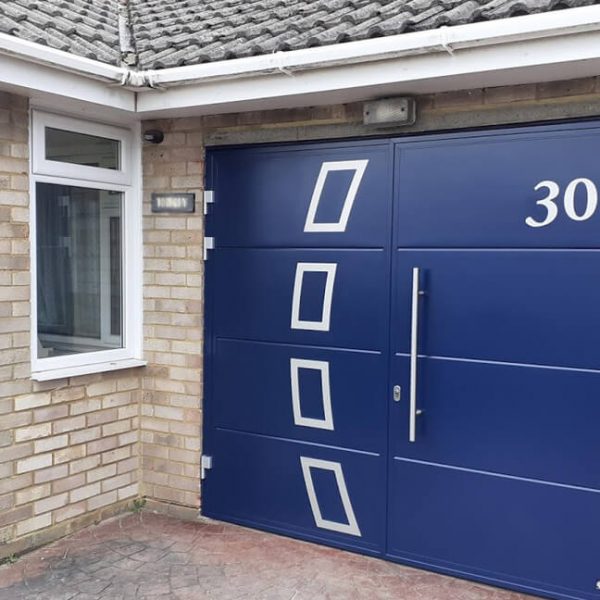 Side-Hinged Garage Door with a decorative design & house number
