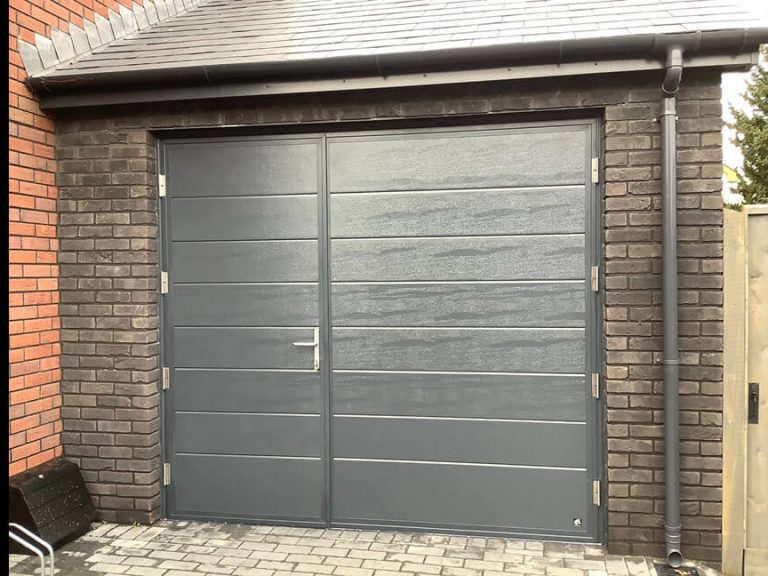 Side-Hinged Garage Door Midrib Woodgrain design & custom colour