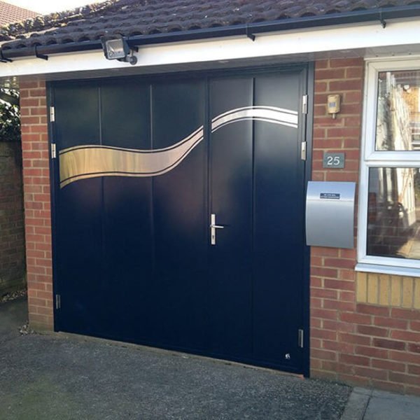 Side hinged door with custom applique