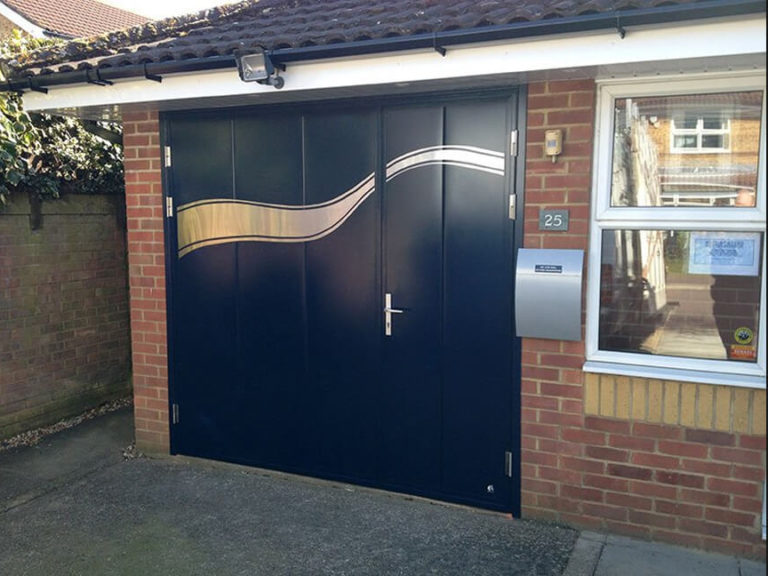 Side hinged door with custom applique