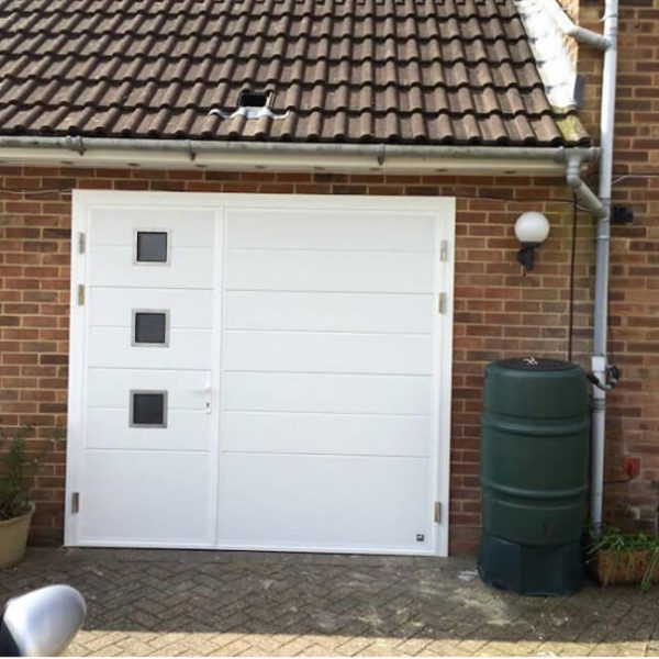 Side hinged door with square windows