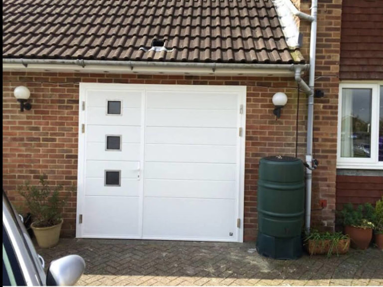 Side hinged door with square windows