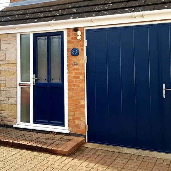 Vertical layout door with oblong window