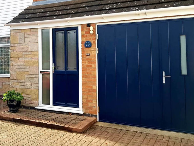 Vertical layout door with oblong window