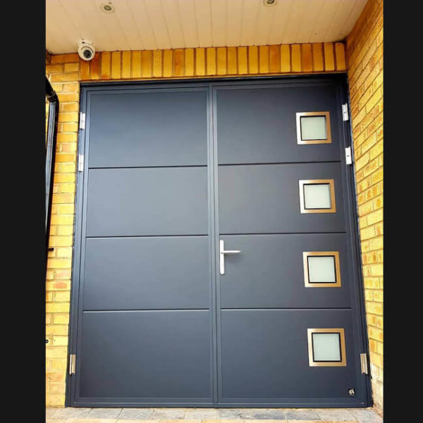 Side hinged door with square windows