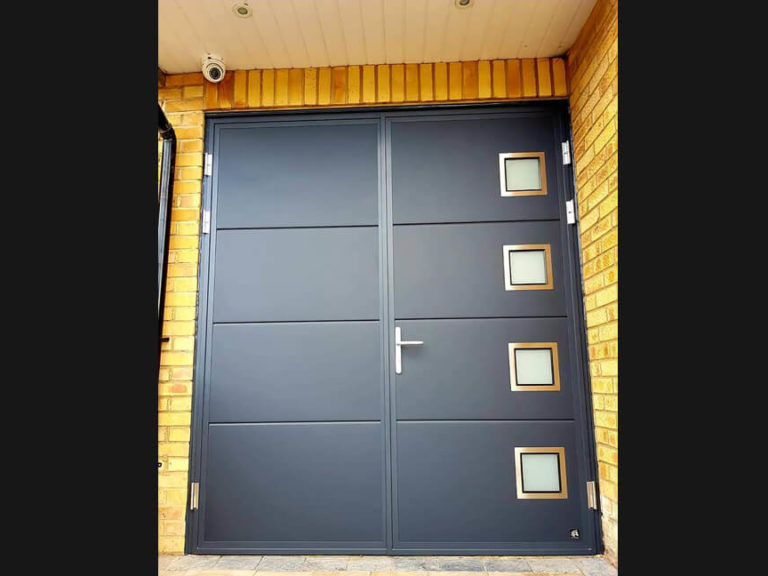 Side hinged door with square windows