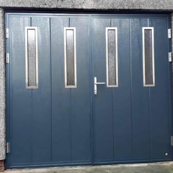 Side hinged door with oblong windows