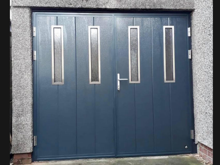 Side hinged door with oblong windows