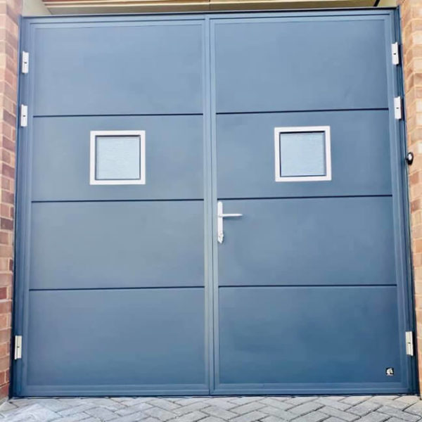 Side hinged door with square windows