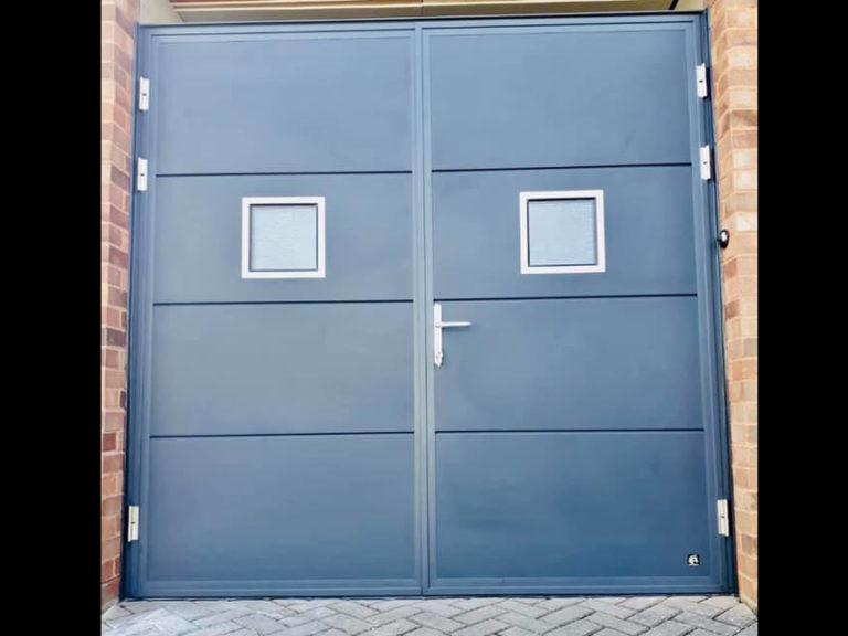 Side hinged door with square windows