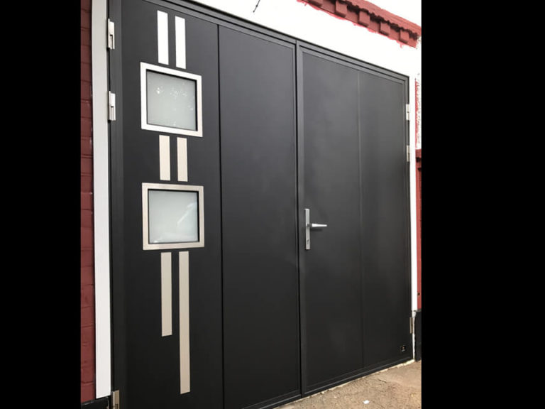 Side hinged garage door windows & applique