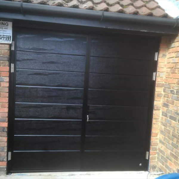 Side hinged garage door in black