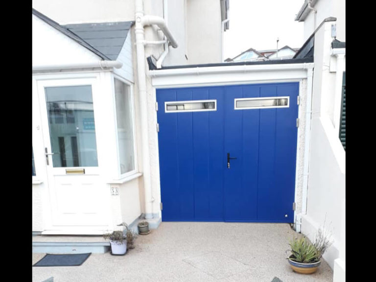 Side hinged door with oblong windows