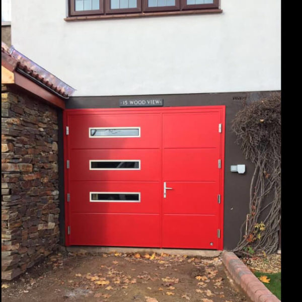 Side hinged door with oblong windows