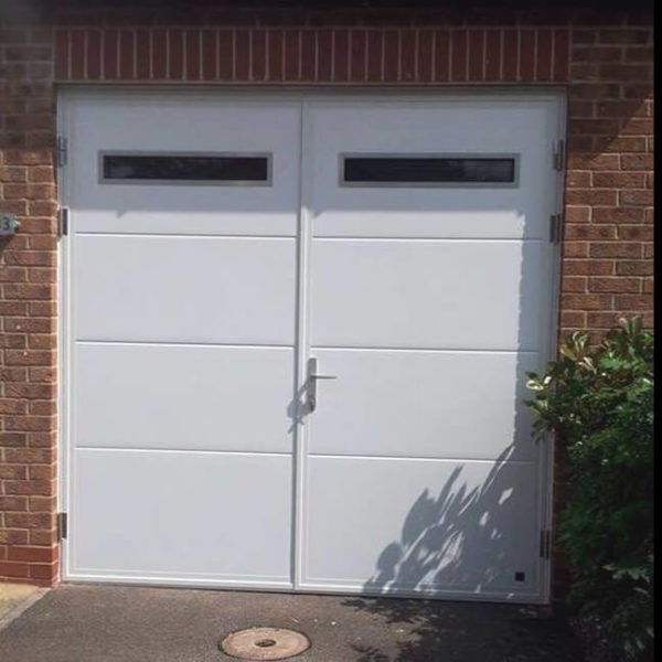 Side hinged door with oblong windows