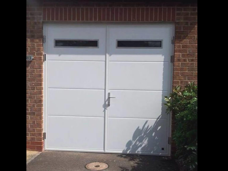 Side hinged door with oblong windows