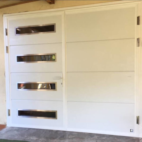 Side hinged door with oblong windows