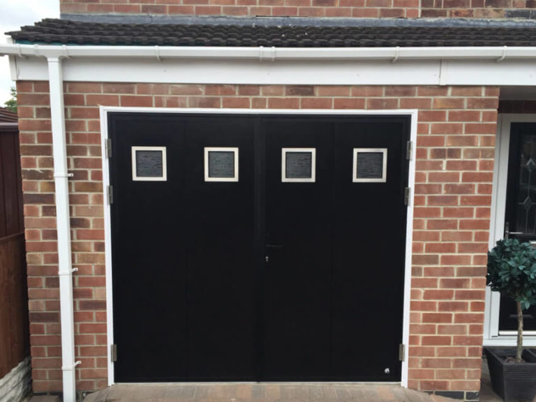 Side hinged door with square windows