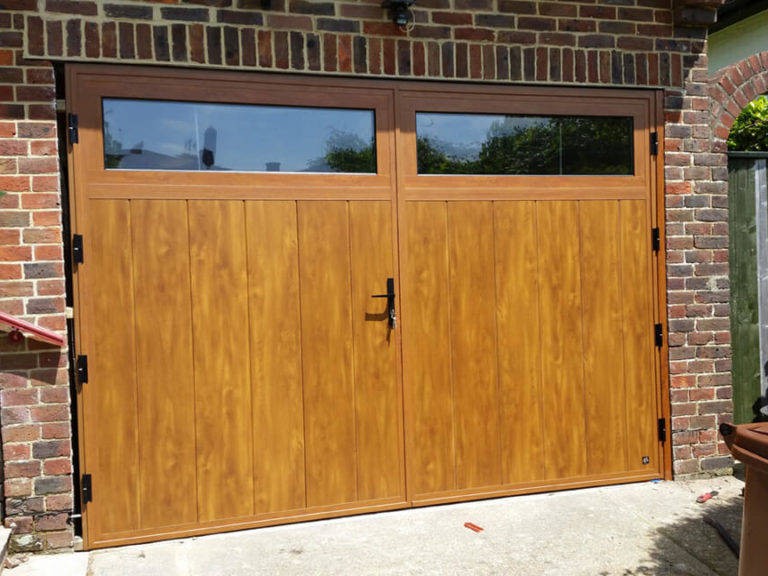Vertical layout door with glazed panel