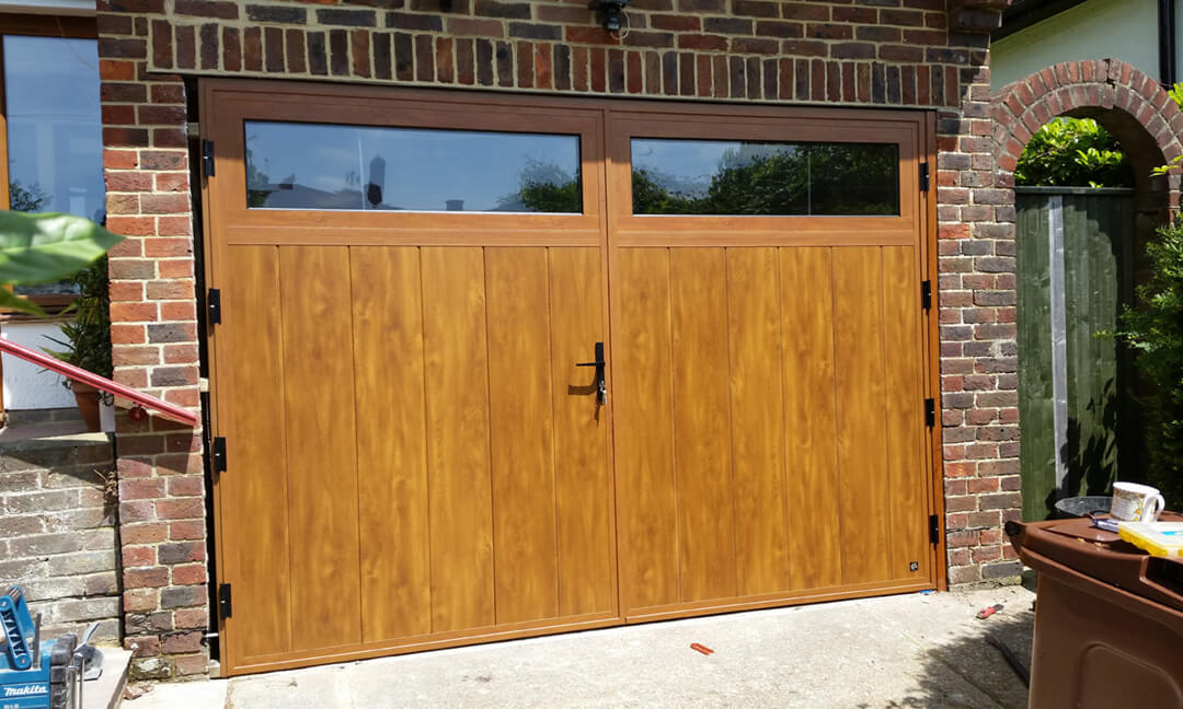 Vertical layout door with glazed panel
