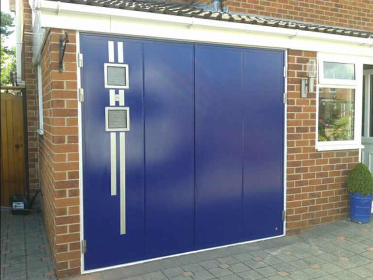 Side hinged door with windows & applique