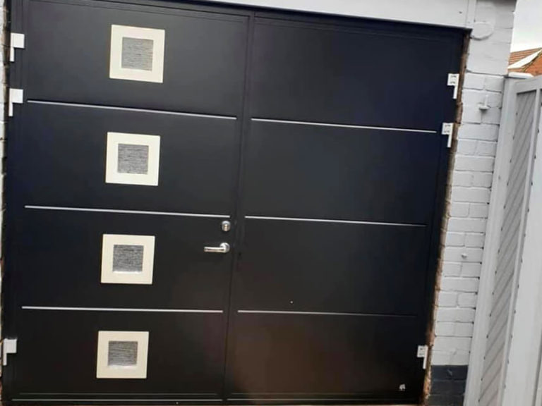 Side hinged door with square windows