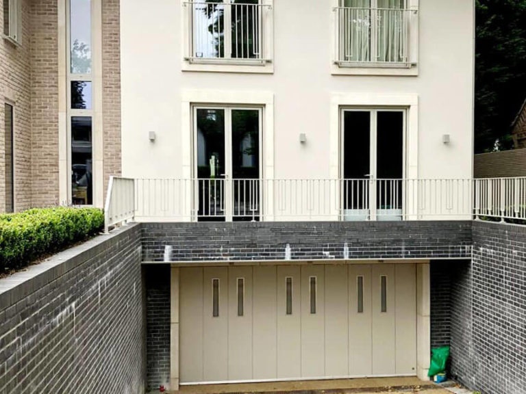 Private underground parking with side-sliding garage door