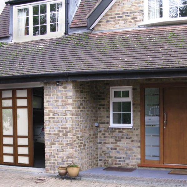 Door with matt glazing and custom mullions layout