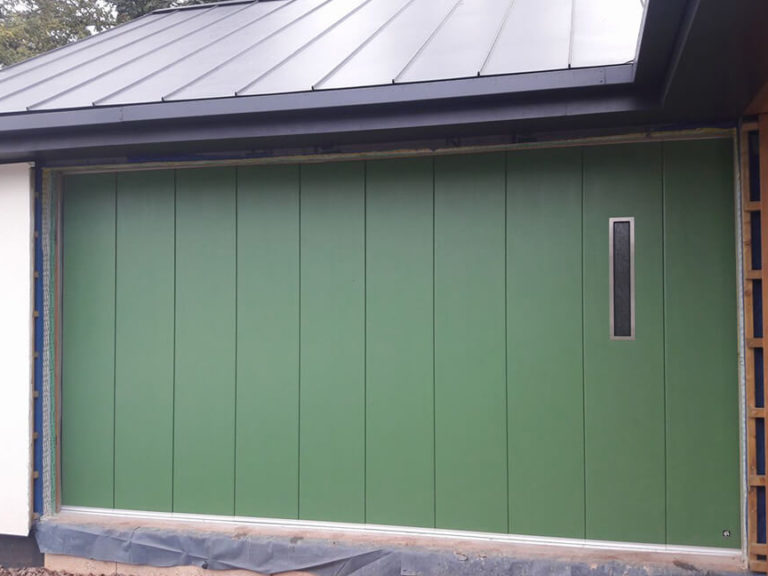 Sliding door with oblong window