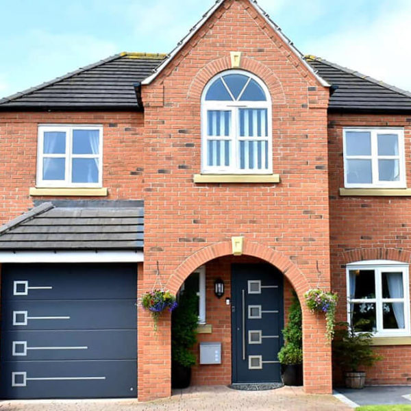 Redbrick house with uniform design doors