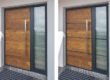 Aluminium front doors clad with wood sheets