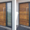 Aluminium front doors clad with wood sheets
